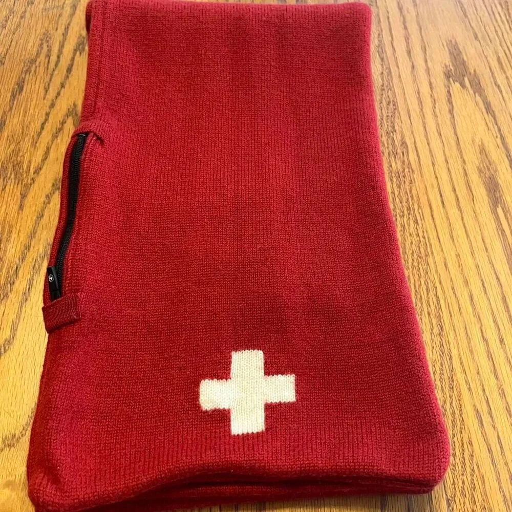 Red Swiss Army Knit Scarf with White Cross